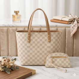 Beige Leather Handbag Set – Elegant 2-Piece Women’s Purse