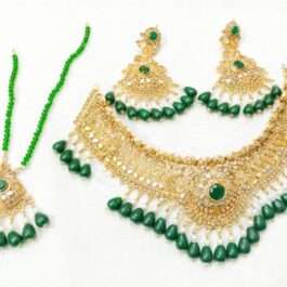 Bridal Choker Set with Green Stones in Pakistan | Gold Plated