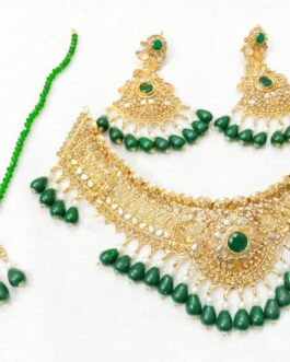 Bridal Choker Set with Green Stones in Pakistan | Gold Plated