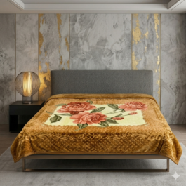 3D Blanket Floral Gold – Mustard Embossed Fleece Cover