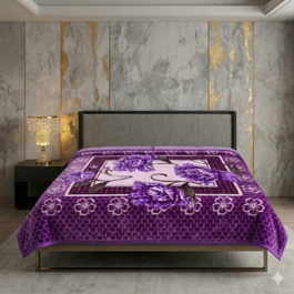 Purple 3D Floral Blanket – Luxury Embossed Double Bed Fleece