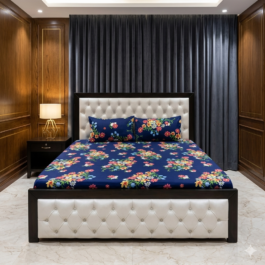 Crystal Cotton Floral Bedsheet – Blue Double Bed 3 Pcs Set