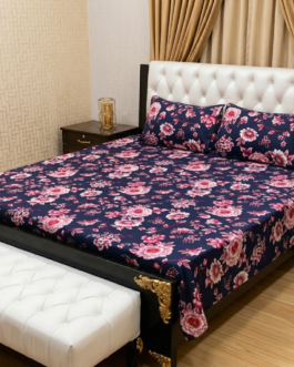 Blue Floral Cotton Bedsheet – Crystal Cotton Double Bed Set