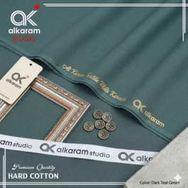 Hard Cotton Green Suit – Unstitched Alkaram Summer Wear