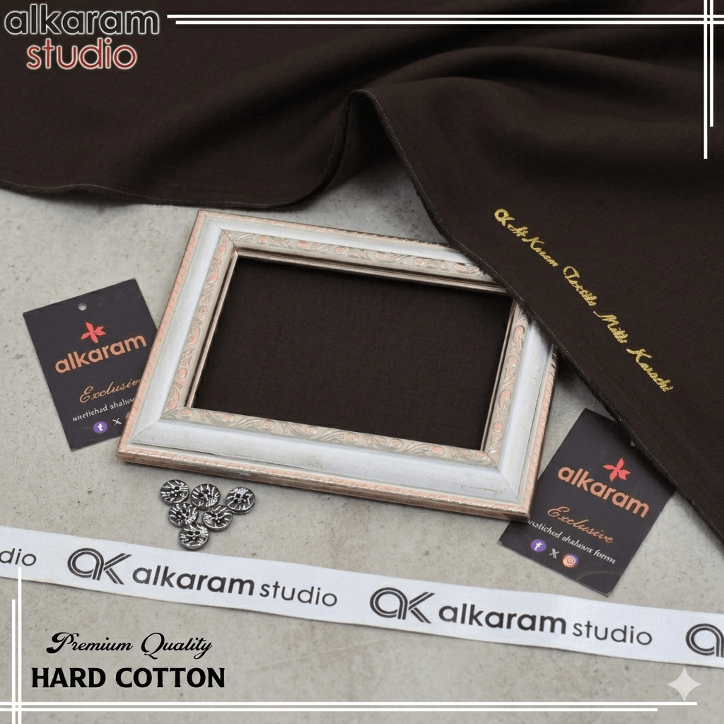 Brown Hard Cotton Men's Suit - Unstitched Alkaram Summer Wear
