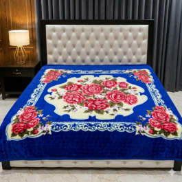 3D Blue Floral Blanket – Luxury Embossed Double Bed Fleece