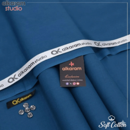 Soft Cotton Blue Suit – Unstitched Alkaram Summer Wear