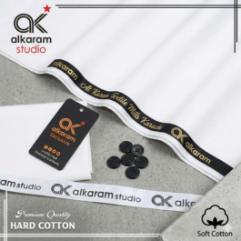 Soft Cotton Off-White Suit – Unstitched Alkaram Summer Wear