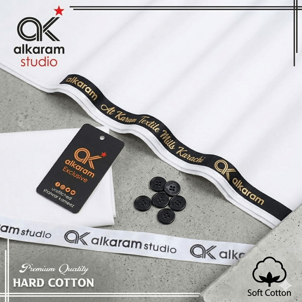 Soft Cotton Off-White Suit - Unstitched Alkaram Summer Wear