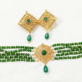 Kundan Choker Set – Gold Plated Green Beads Bridal Jewelry