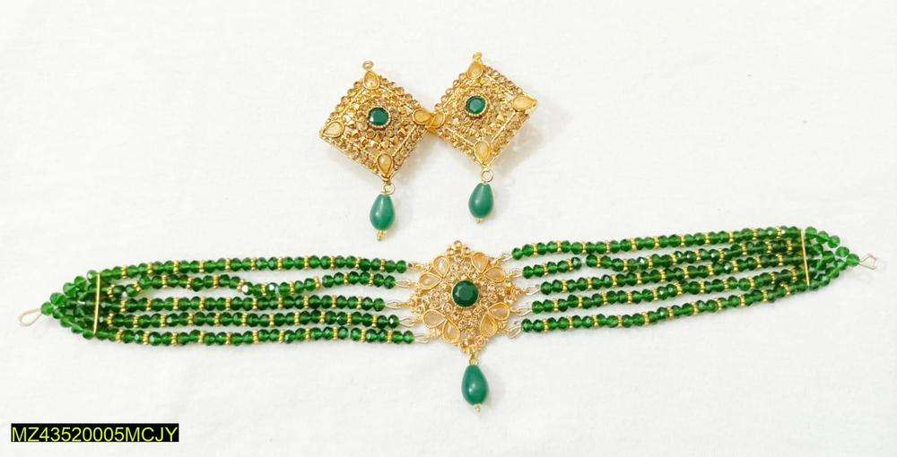 Kundan Choker Set – Gold Plated Green Beads Bridal Jewelry