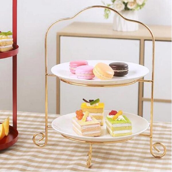 Golden 2-Tier Cake Stand with Bow Handle – Elegant Dessert Serving Stand for Home & Parties in Pakistan