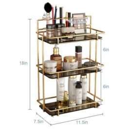 Golden 3-Layer Makeup Storage Rack for Vanity – Elegant Cosmetic Organizer Shelf