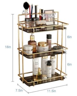 Golden 3-Layer Makeup Storage Rack for Vanity – Elegant Cosmetic Organizer Shelf