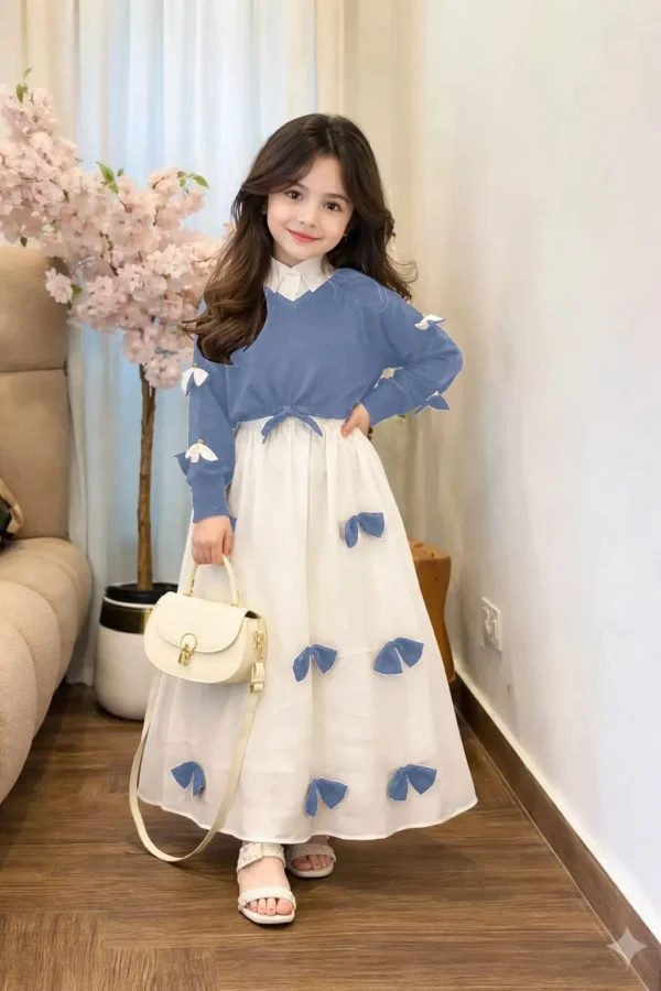 Kids Bow Western Georgette 2Pcs Maxi Top Maxi Skirt