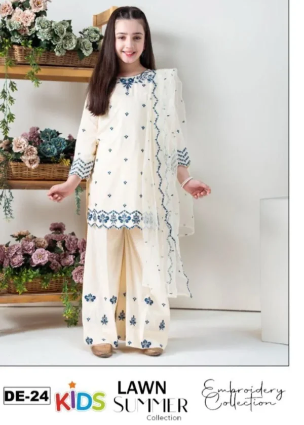 Kids Lawn Suit Cream Embroidered De-24
