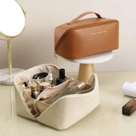 Leather Makeup Pouch for Organized Storage – Waterproof Cosmetic Bag