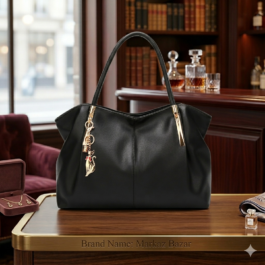 Cat Charm Leather Handbag – Black Gold Detail Women’s Bag