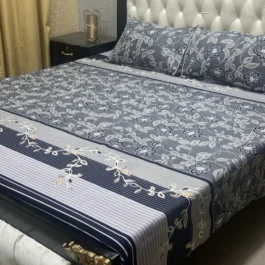 Crystal Cotton Printed Bedsheet – Grey Double Bed 3 Pcs