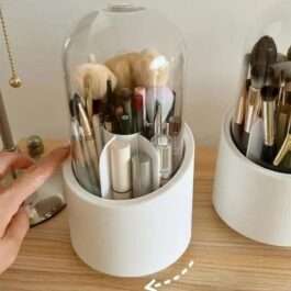 White Makeup Brush Organizer with Glass Dome