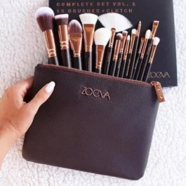 15 Pcs Makeup Brush Set with Travel Clutch – Brown Rose Gold Professional Kit