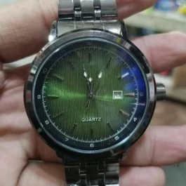 Men’s Green Sunburst Quartz Watch with Stainless Steel Band