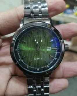 Men’s Green Sunburst Quartz Watch with Stainless Steel Band