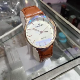 Men’s Leather Watch with Green Strap & Gold Dial