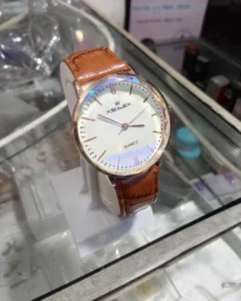 Men’s Leather Watch with Green Strap & Gold Dial