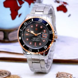 Men’s Stainless Steel Date Watch with Rose Gold Dial