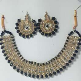 Bridal Choker Set Gold Plated Black Crystal | Wedding Jewelry