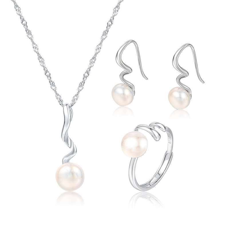 Pearl Jewelry Set Silver in Pakistan | Necklace Earrings Ring - Image 2
