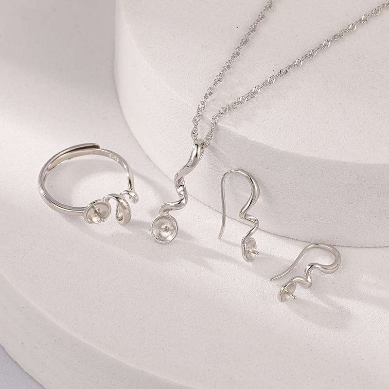 Pearl Jewelry Set Silver in Pakistan | Necklace Earrings Ring - Image 3