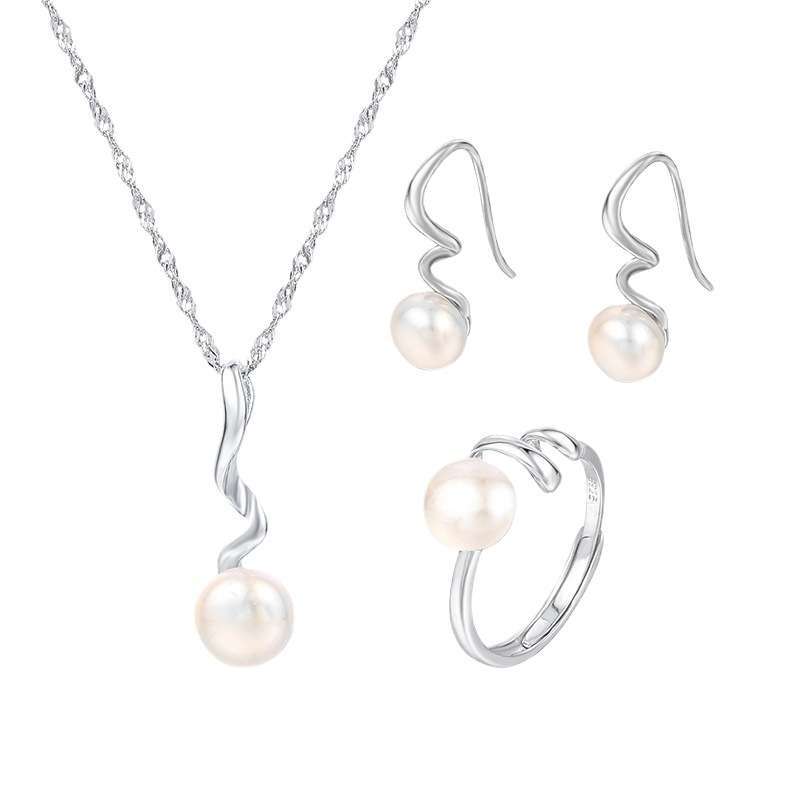 Pearl Jewelry Set Silver in Pakistan | Necklace Earrings Ring - Image 5