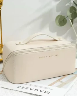 Pink Leather Makeup Travel Case for Women – Stylish Cosmetic Organizer Bag