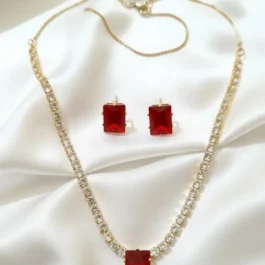 Red Gemstone Pendant Set for Weddings & Festivals