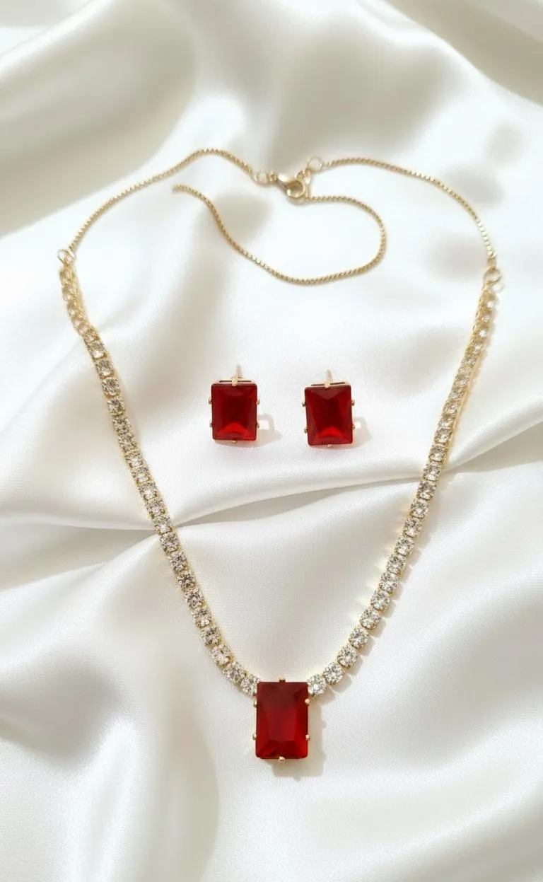 Red Gemstone Pendant Set for Weddings & Festivals