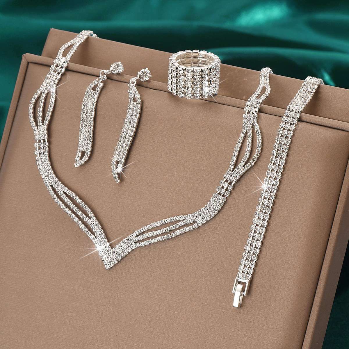 Rhinestone Bridal Jewelry Set in Pakistan | 3-Piece Set - Image 10