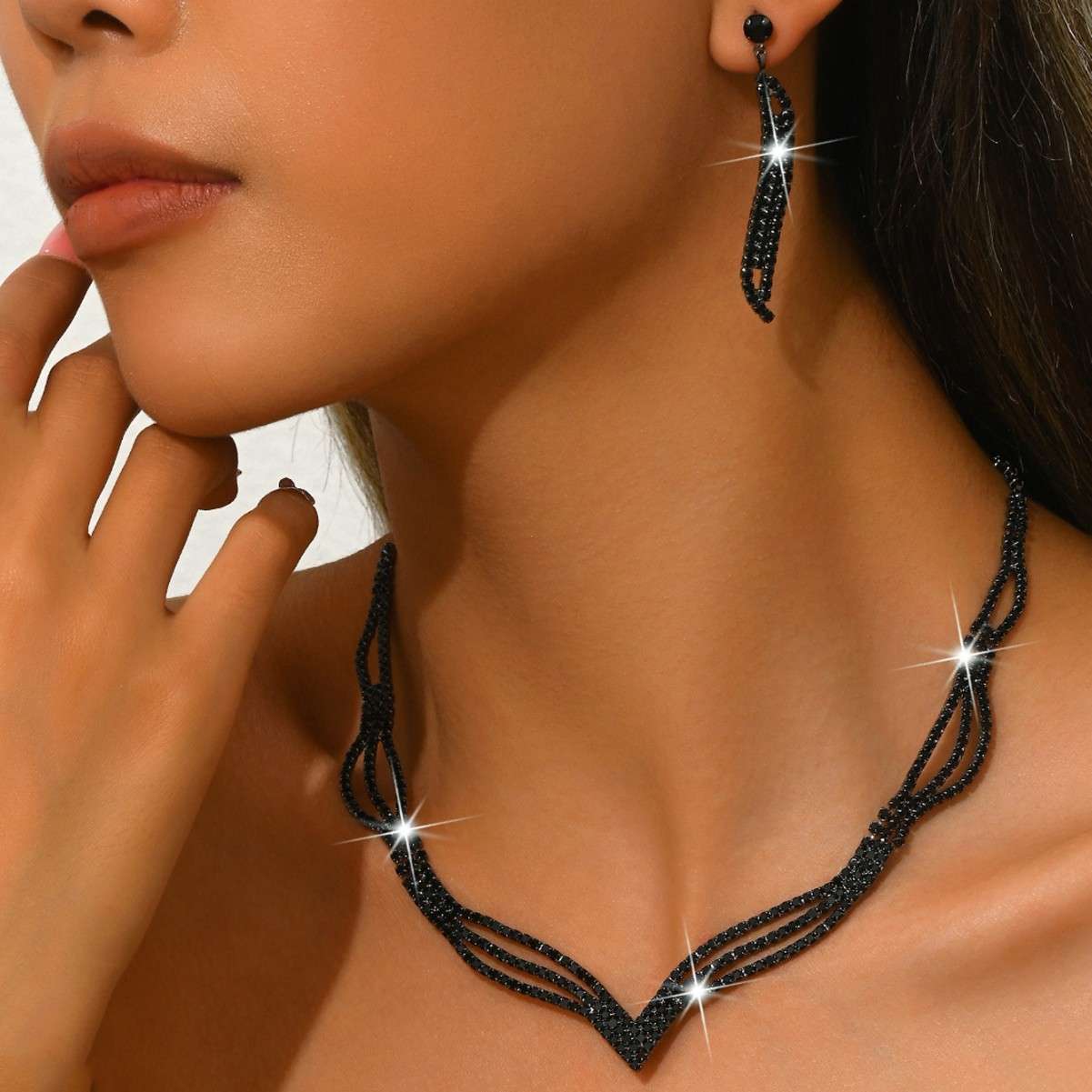Rhinestone Bridal Jewelry Set in Pakistan | 3-Piece Set - Image 11