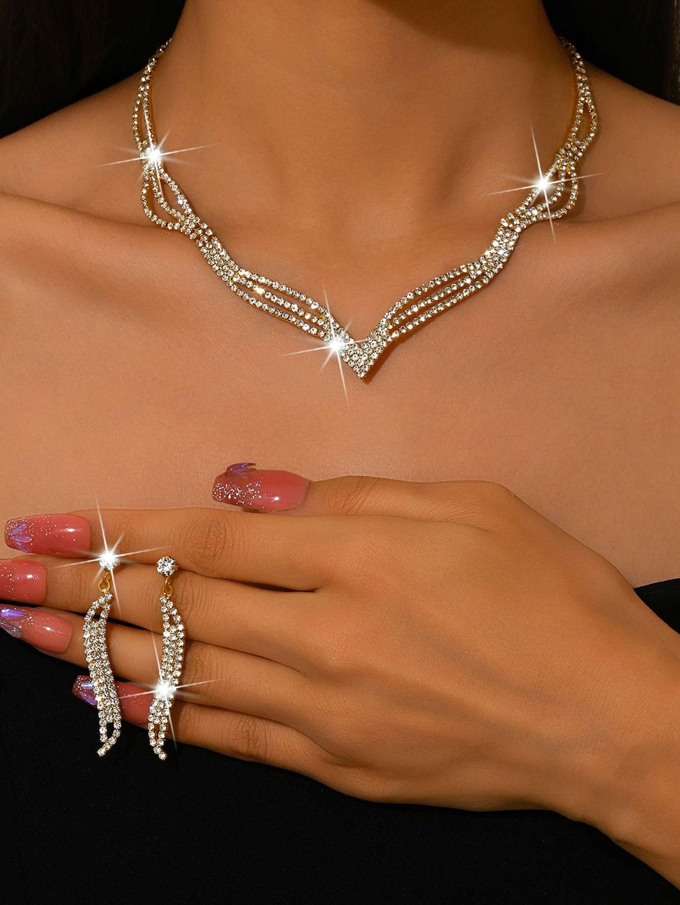 Rhinestone Bridal Jewelry Set in Pakistan | 3-Piece Set - Image 13