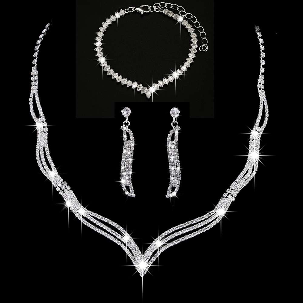 Rhinestone Bridal Jewelry Set in Pakistan | 3-Piece Set - Image 2