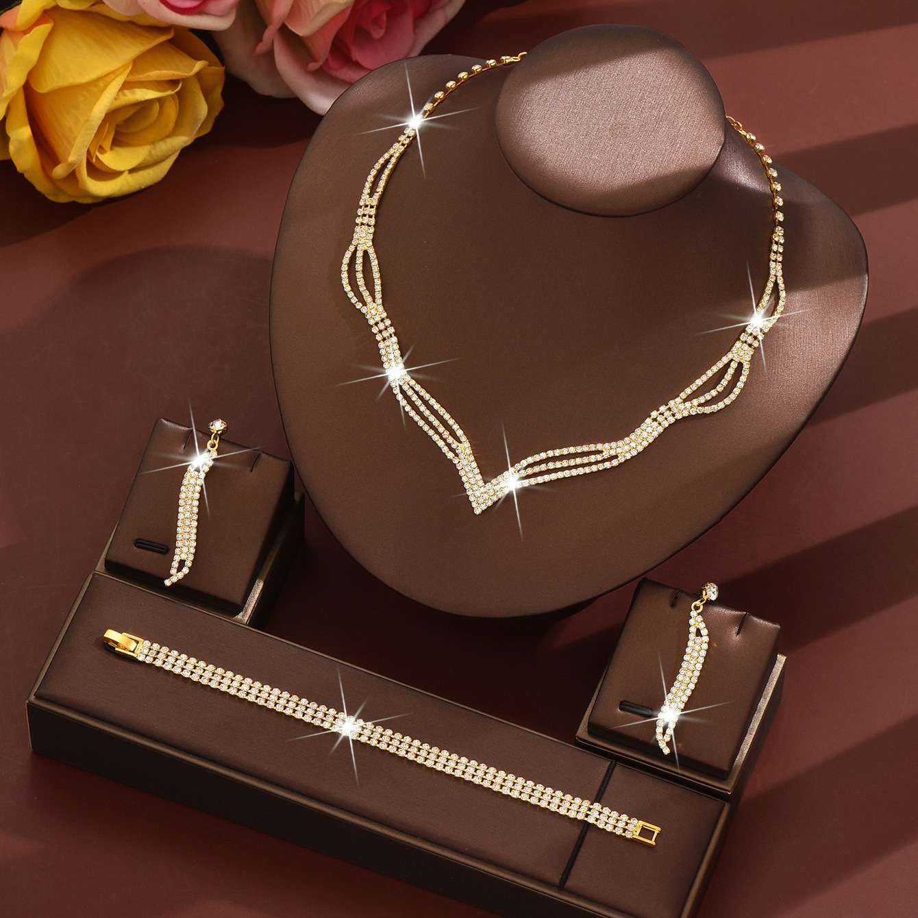 Rhinestone Bridal Jewelry Set in Pakistan | 3-Piece Set - Image 5