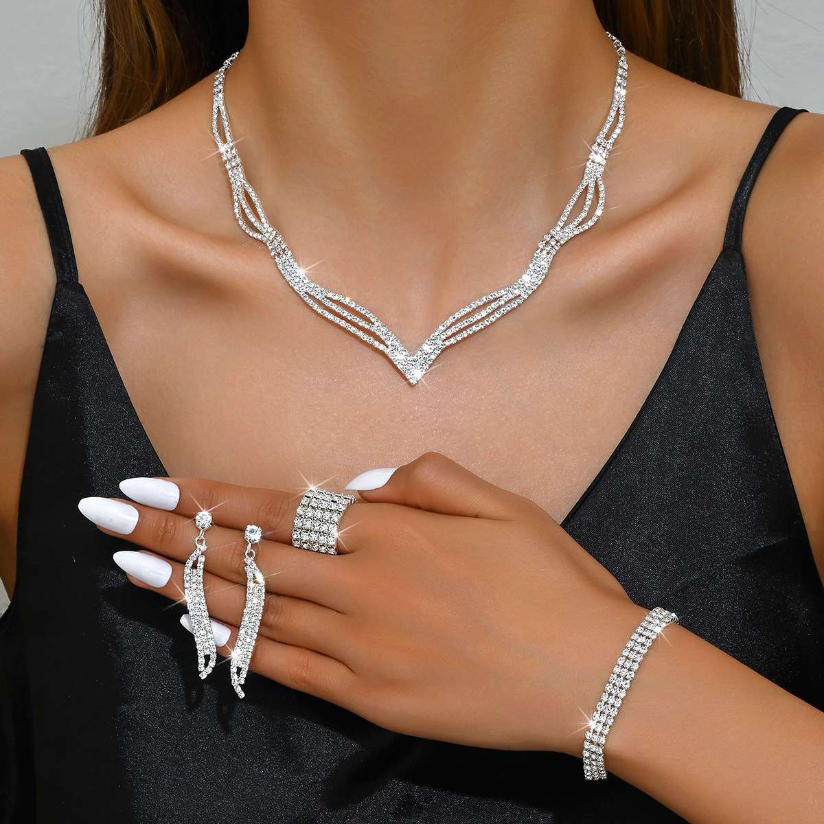 Rhinestone Bridal Jewelry Set in Pakistan | 3-Piece Set