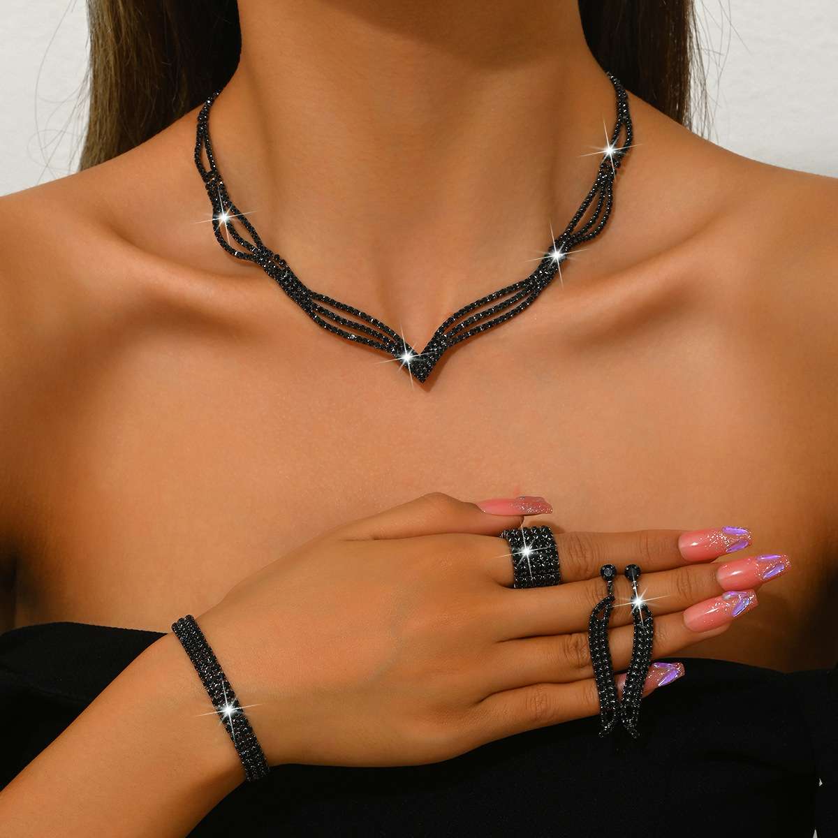 Rhinestone Bridal Jewelry Set in Pakistan | 3-Piece Set - Image 7