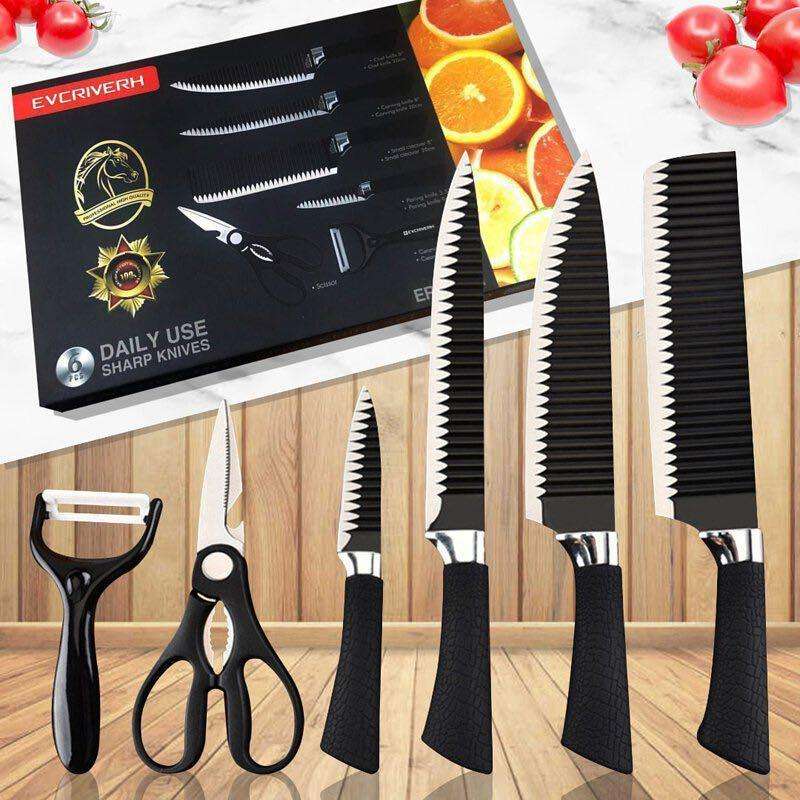 6-Piece Stainless Steel Chef Knife Set | Professional Black Handles - Image 3