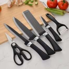 6-Piece Stainless Steel Chef Knife Set | Professional Black Handles