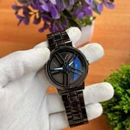 Stainless Steel Spinning Watch Blue Dial Black Strap – Multicolor