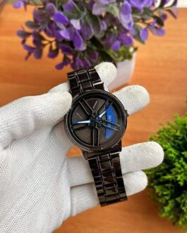 Stainless Steel Spinning Watch Blue Dial Black Strap – Multicolor