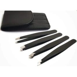 5-Piece Stainless Steel Hair Removal Tweezers Set Black