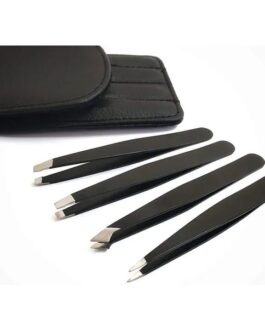 5-Piece Stainless Steel Hair Removal Tweezers Set Black